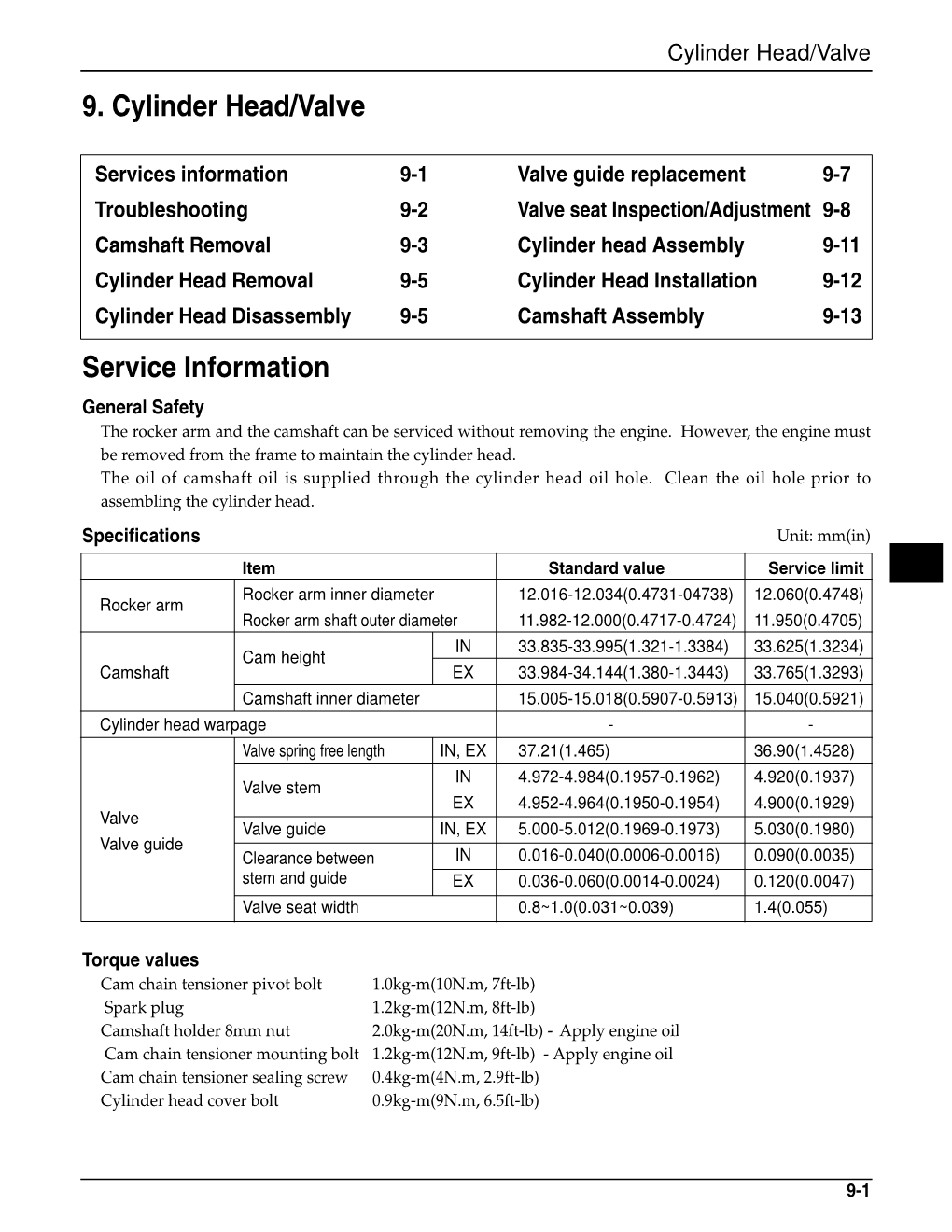 Service Information 9. Cylinder Head/Valve