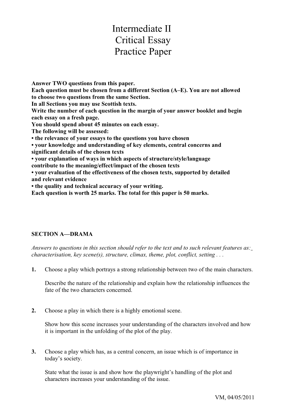 Answer TWO Questions from This Paper