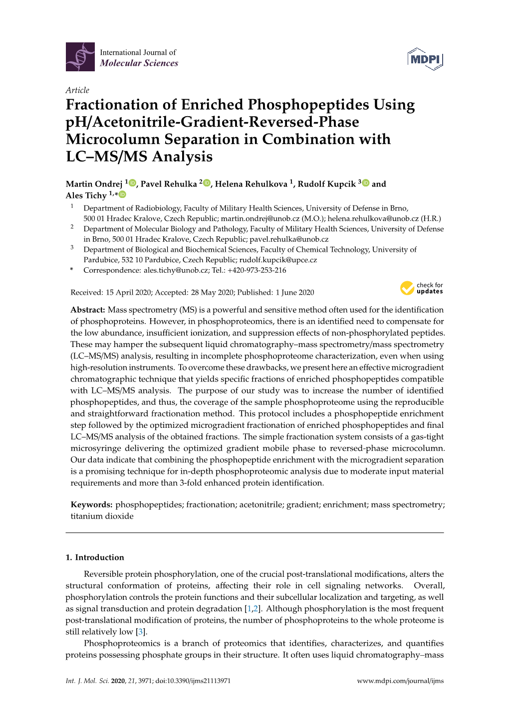 Fractionation of Enriched Phosphopeptides Using Ph/Acetonitrile-Gradient-Reversed-Phase Microcolumn Separation in Combination with LC–MS/MS Analysis