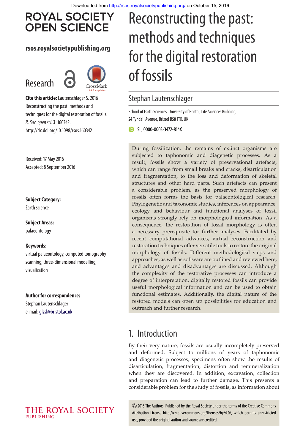 Methods and Techniques for the Digital Restoration of Fossils