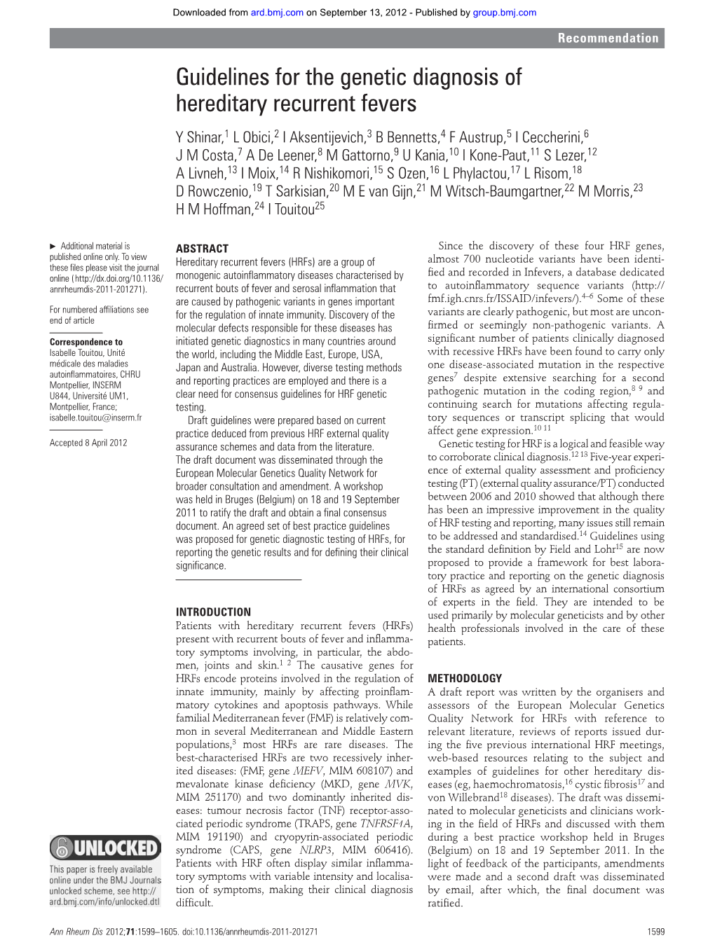 Guidelines for the Genetic Diagnosis of Hereditary Recurrent