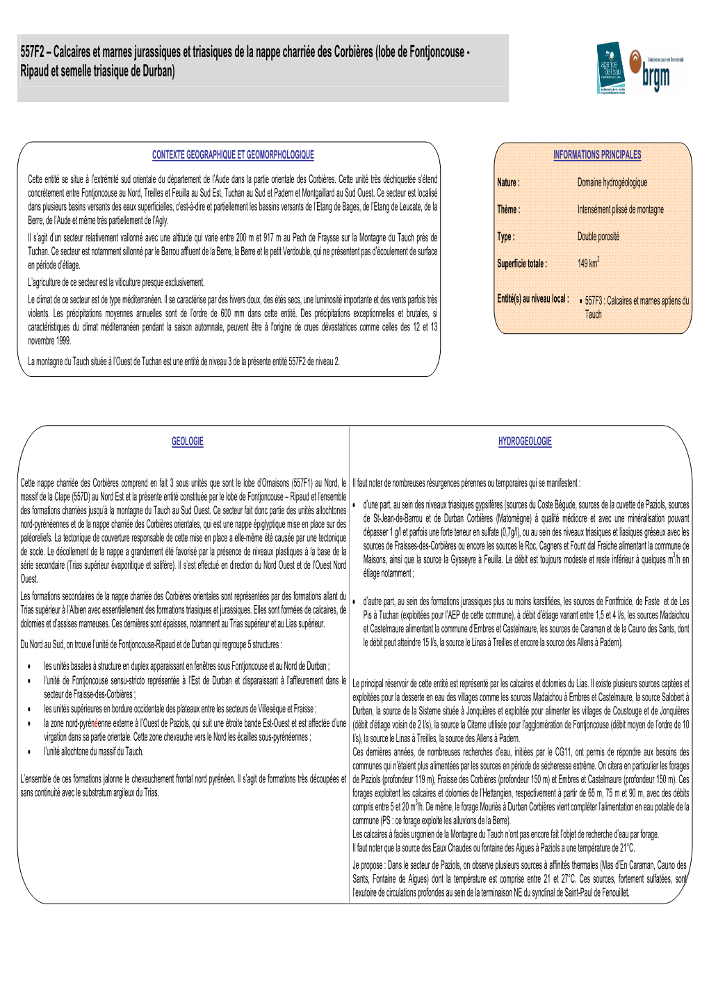 Calcaires Et Marnes Jurassiques Et Triasiques De La Nappe Charriée Des Corbières (Lobe De Fontjoncouse - Ripaud Et Semelle Triasique De Durban)