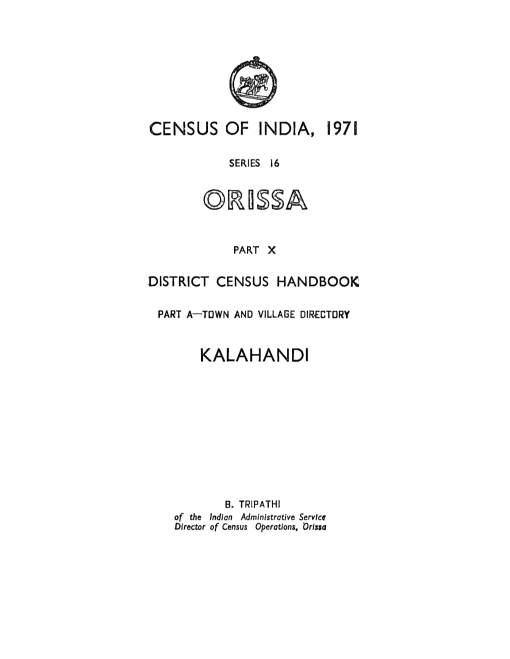 Town and Village Directory, Kalahandi, Part-A, Series-16, Orissa