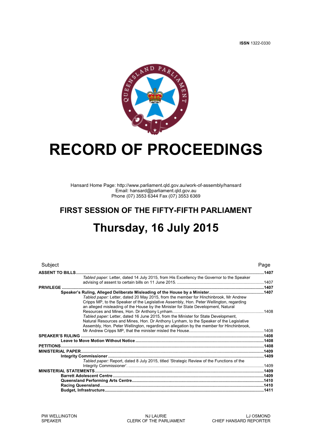 Record of Proceedings