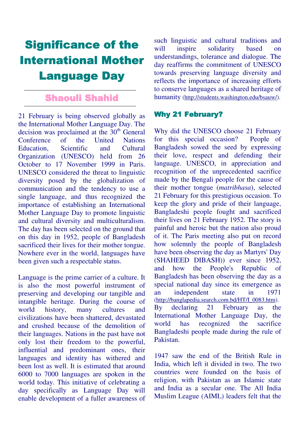 Significance of the International Mother Language Day Language