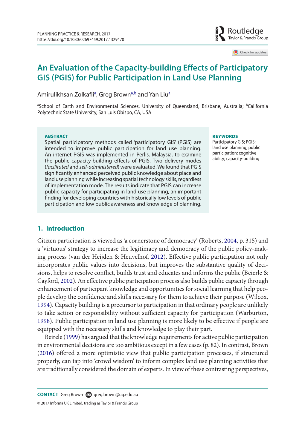(PGIS) for Public Participation in Land Use Planning