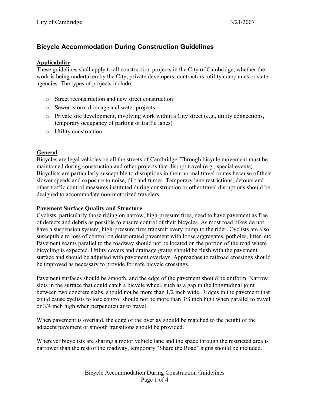 Bicycle Accommodation During Construction Guidelines