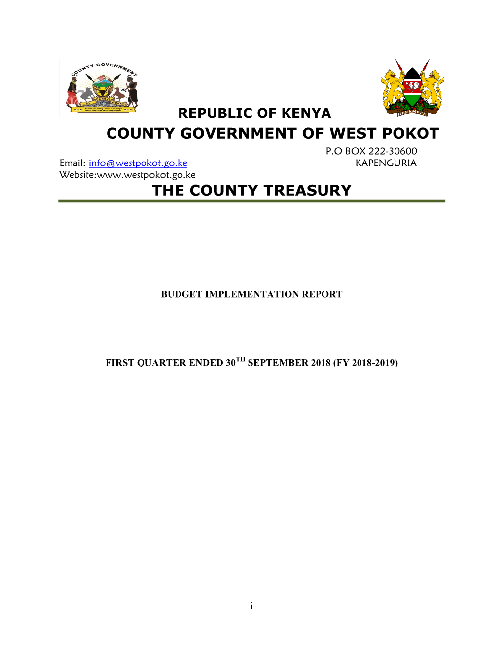 County Government of West Pokot the County Treasury