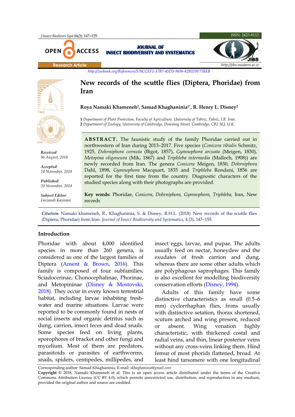 New Records of the Scuttle Flies (Diptera, Phoridae) from Iran