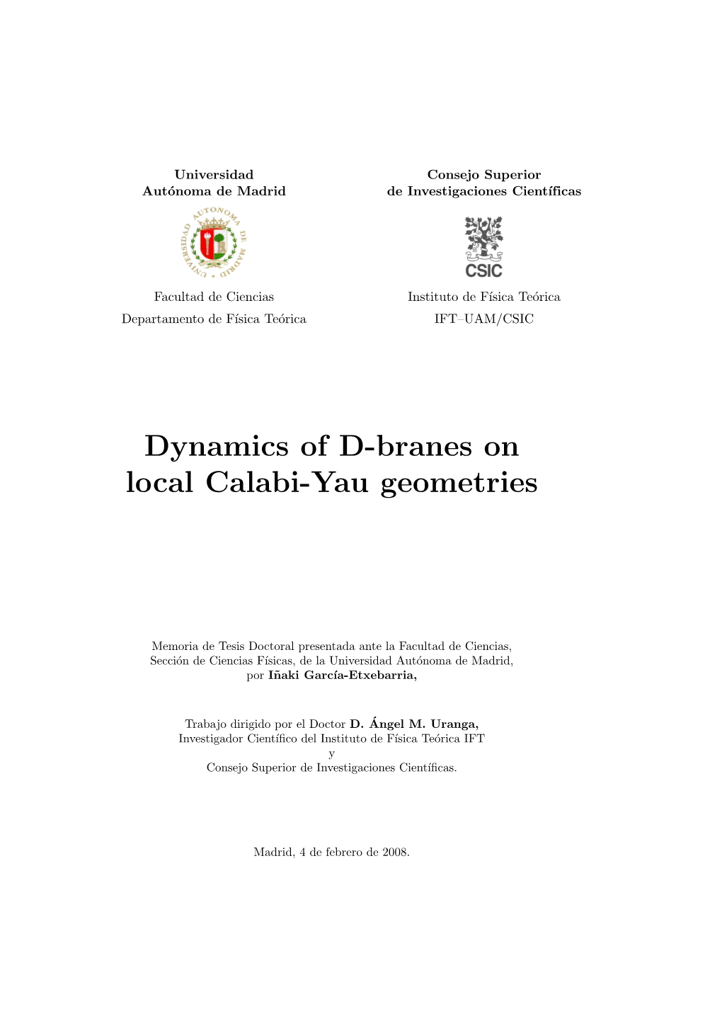 Dynamics of D-Branes on Local Calabi-Yau Geometries