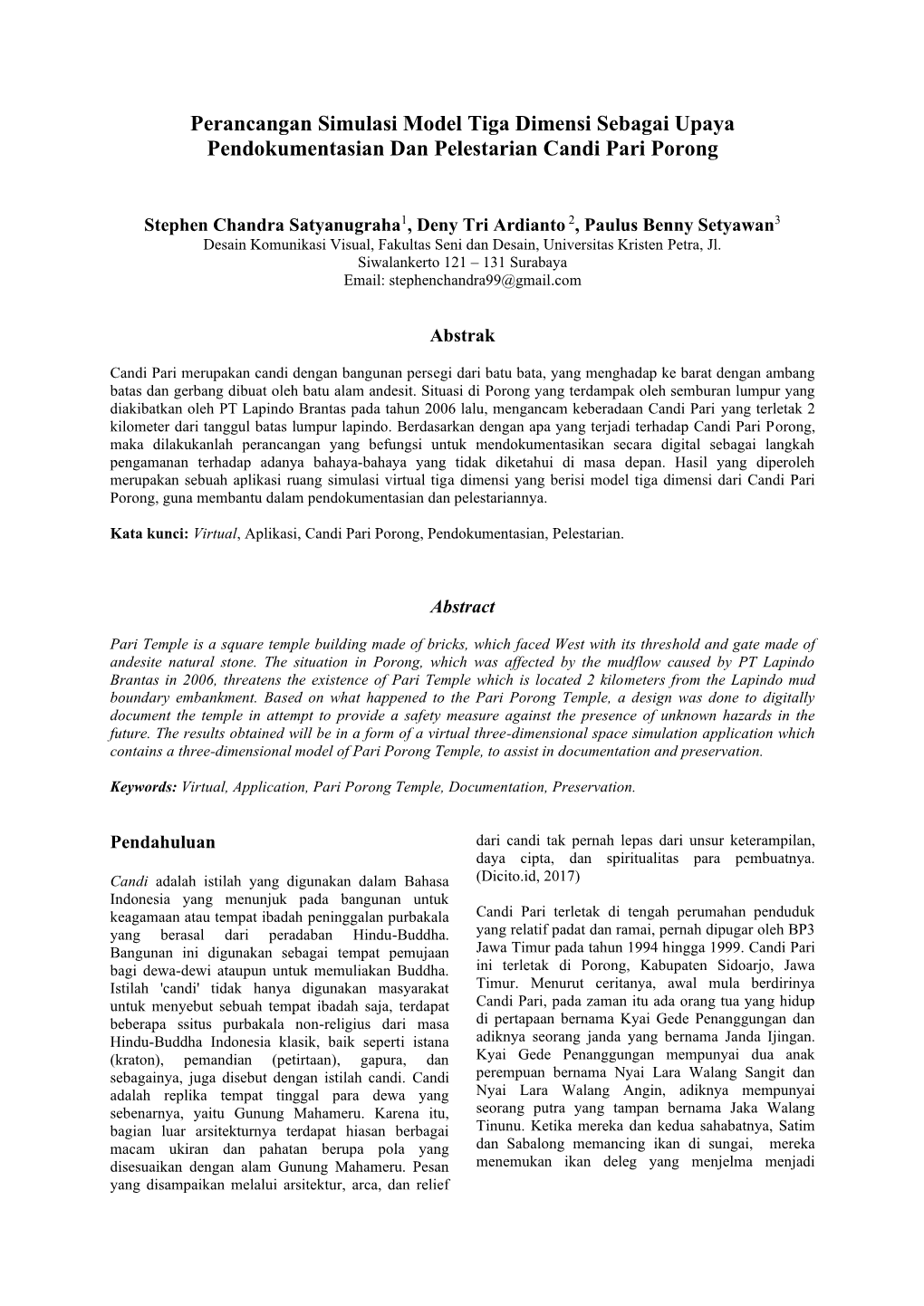 Perancangan Simulasi Model Tiga Dimensi Sebagai Upaya Pendokumentasian Dan Pelestarian Candi Pari Porong