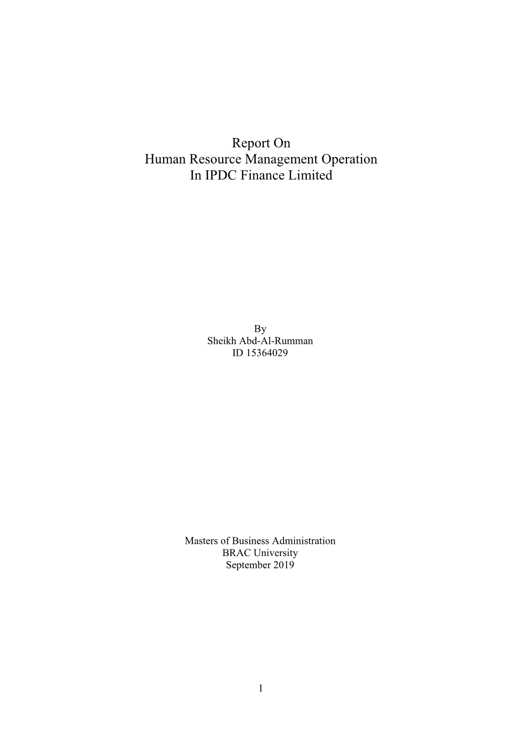 Report on Human Resource Management Operation in IPDC Finance Limited