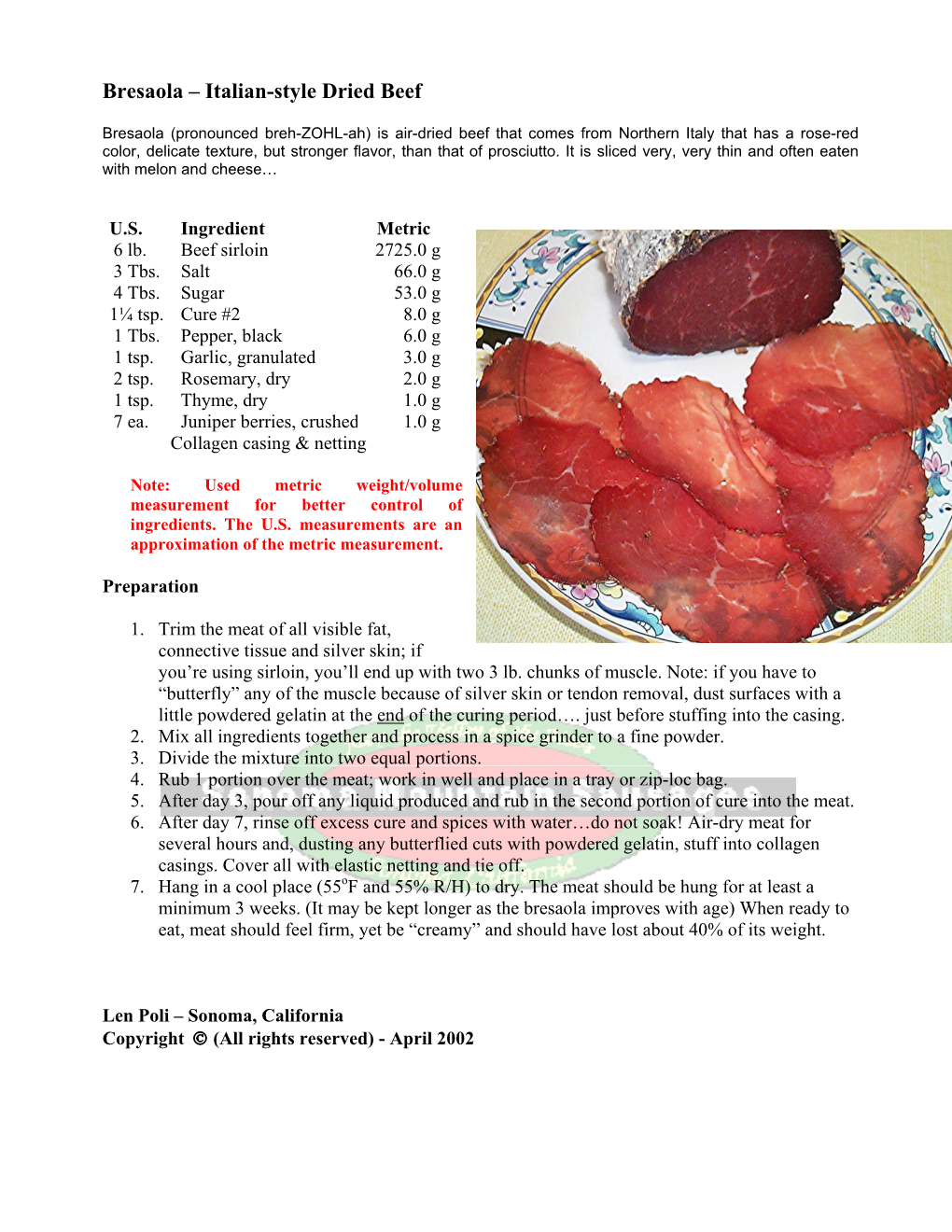 Bresaola – Italian-Style Dried Beef