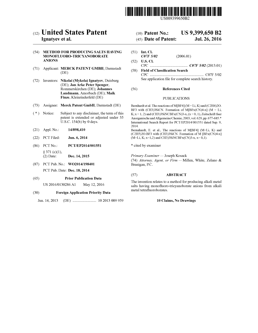 Patent No.: US 9399.650 B2 (71) Applicant