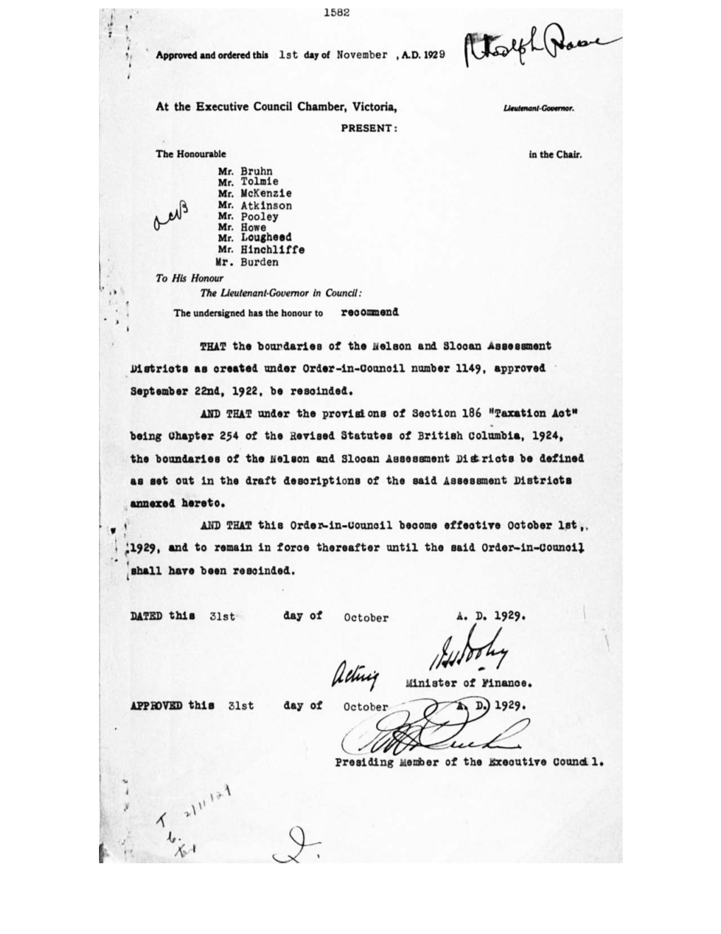 Order in Council 1582/1929