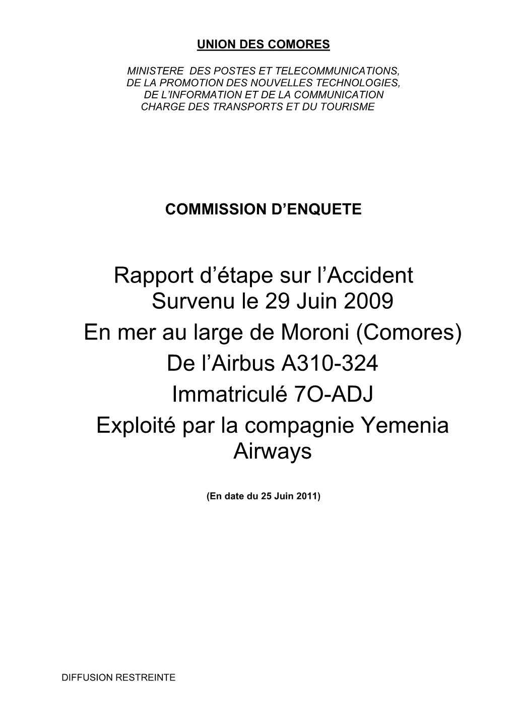 RAPPORT D'etape A310-324 YEMENIA Du 25 Juin 2011