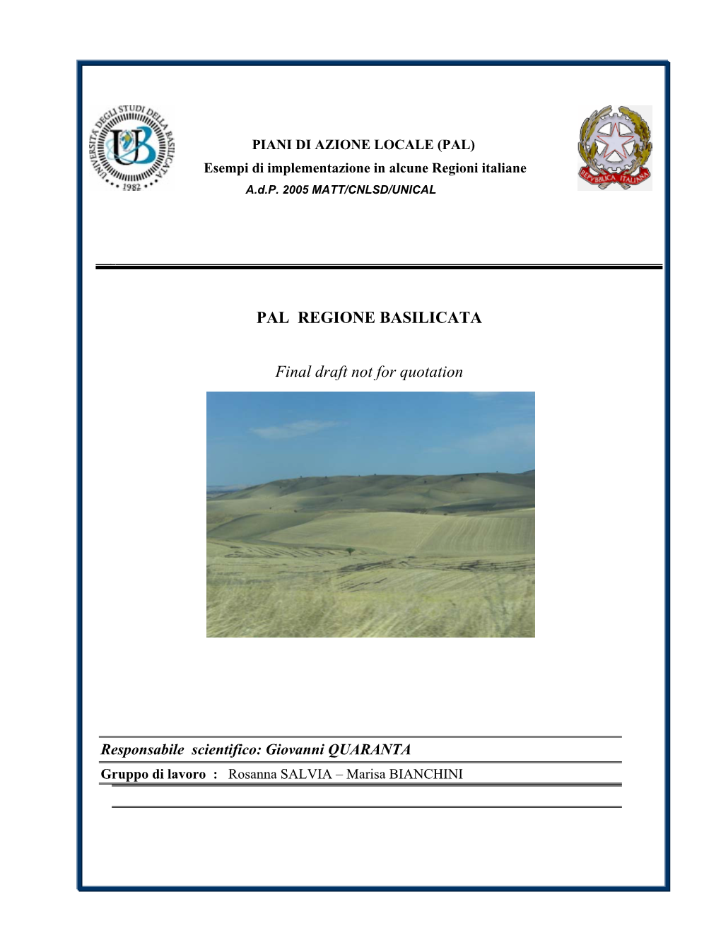 PAL REGIONE BASILICATA Final Draft Not for Quotation