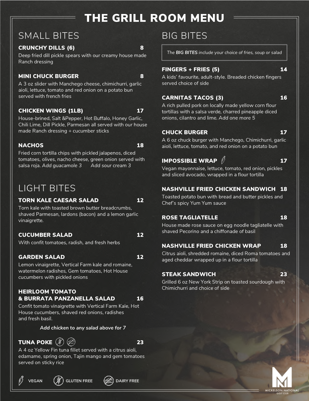 The Grill Room Menu