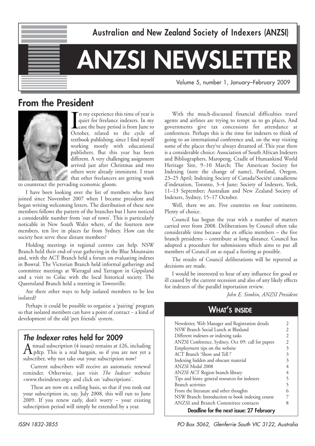 ANZSI NEWSLETTER Volume 5, Number 1, January–February 2009