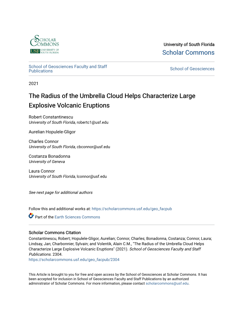 The Radius of the Umbrella Cloud Helps Characterize Large Explosive Volcanic Eruptions