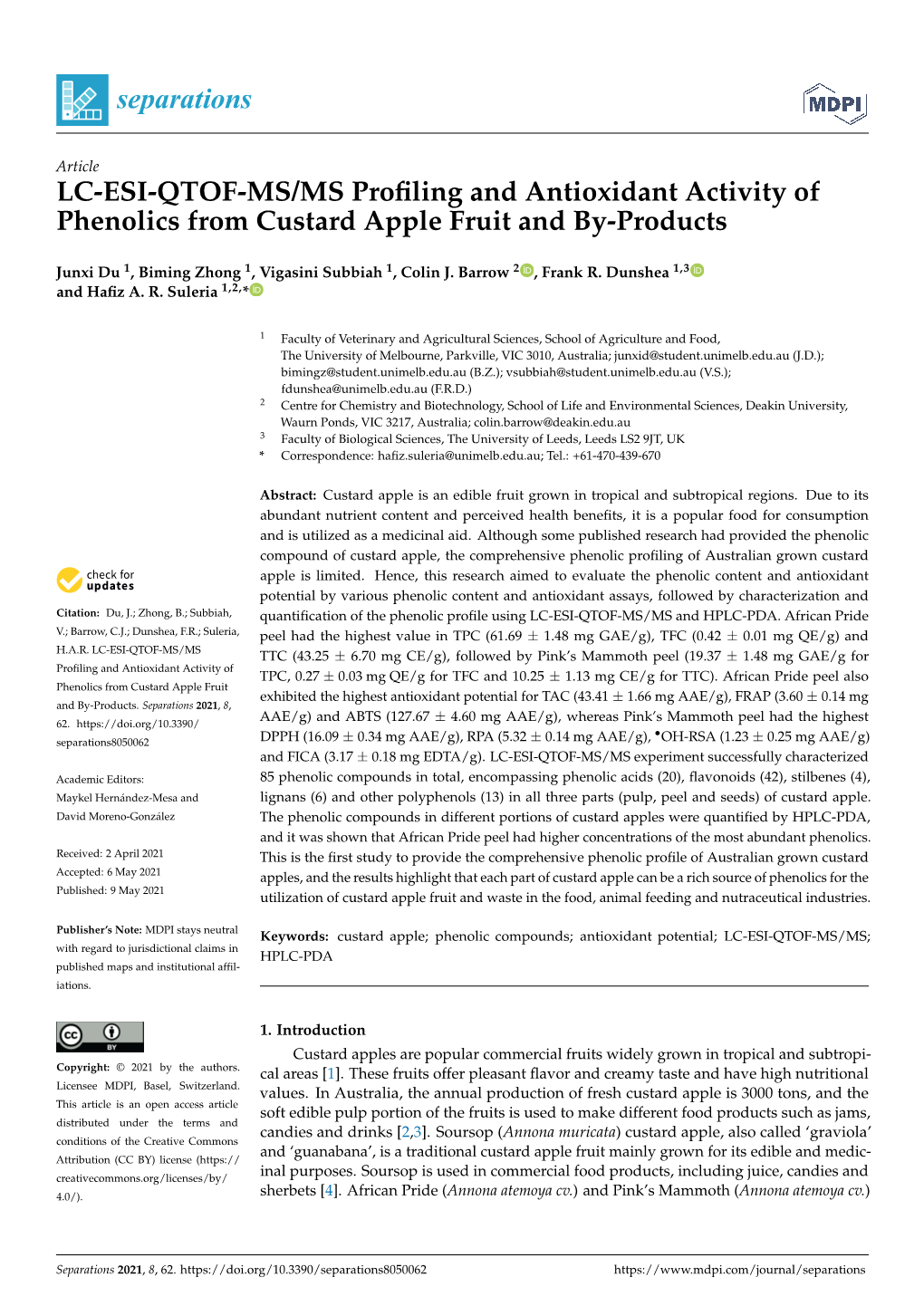 LC-ESI-QTOF-MS/MS Profiling and Antioxidant Activity of Phenolics