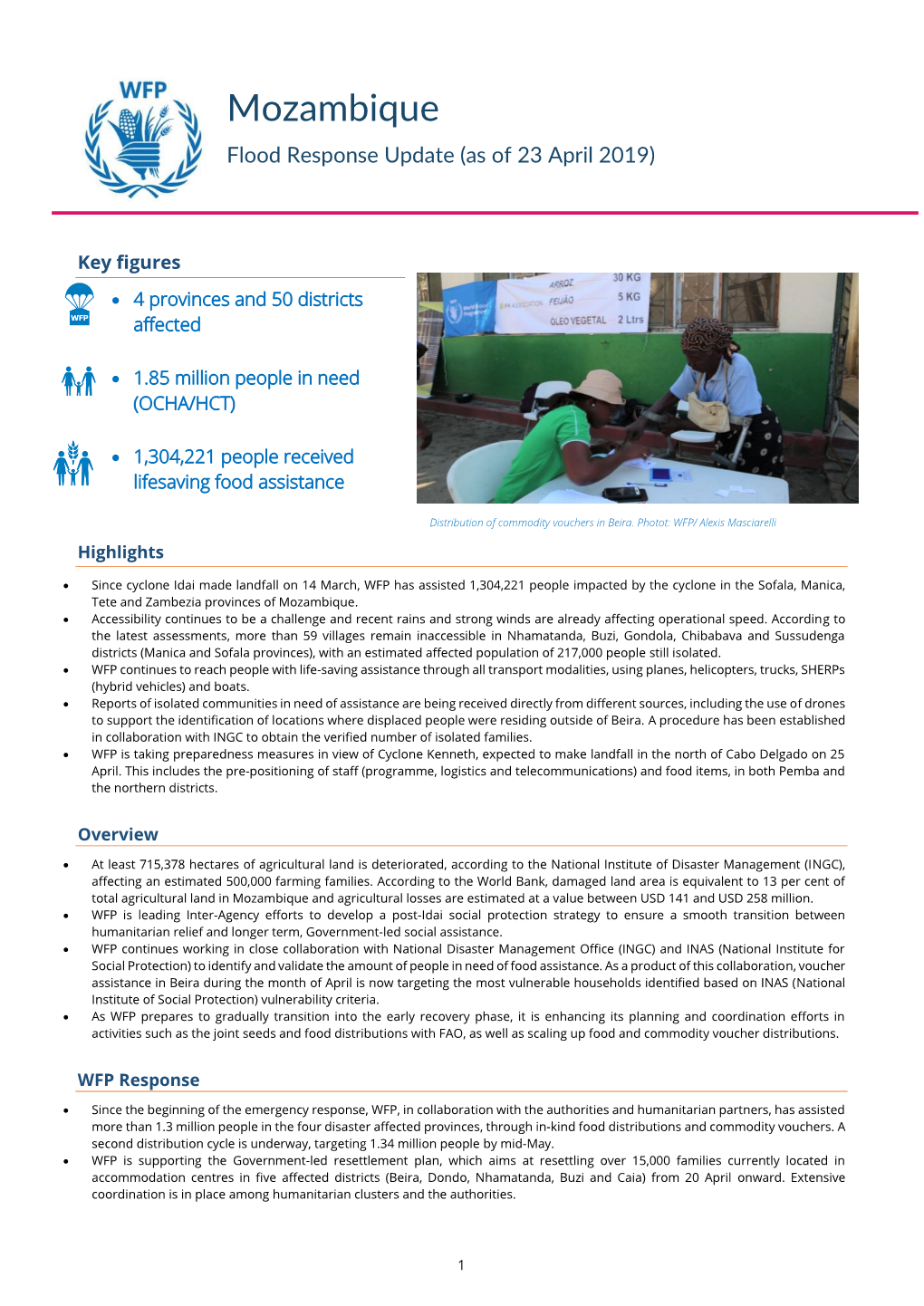 Mozambique Flood Response Update (As of 23 April 2019)