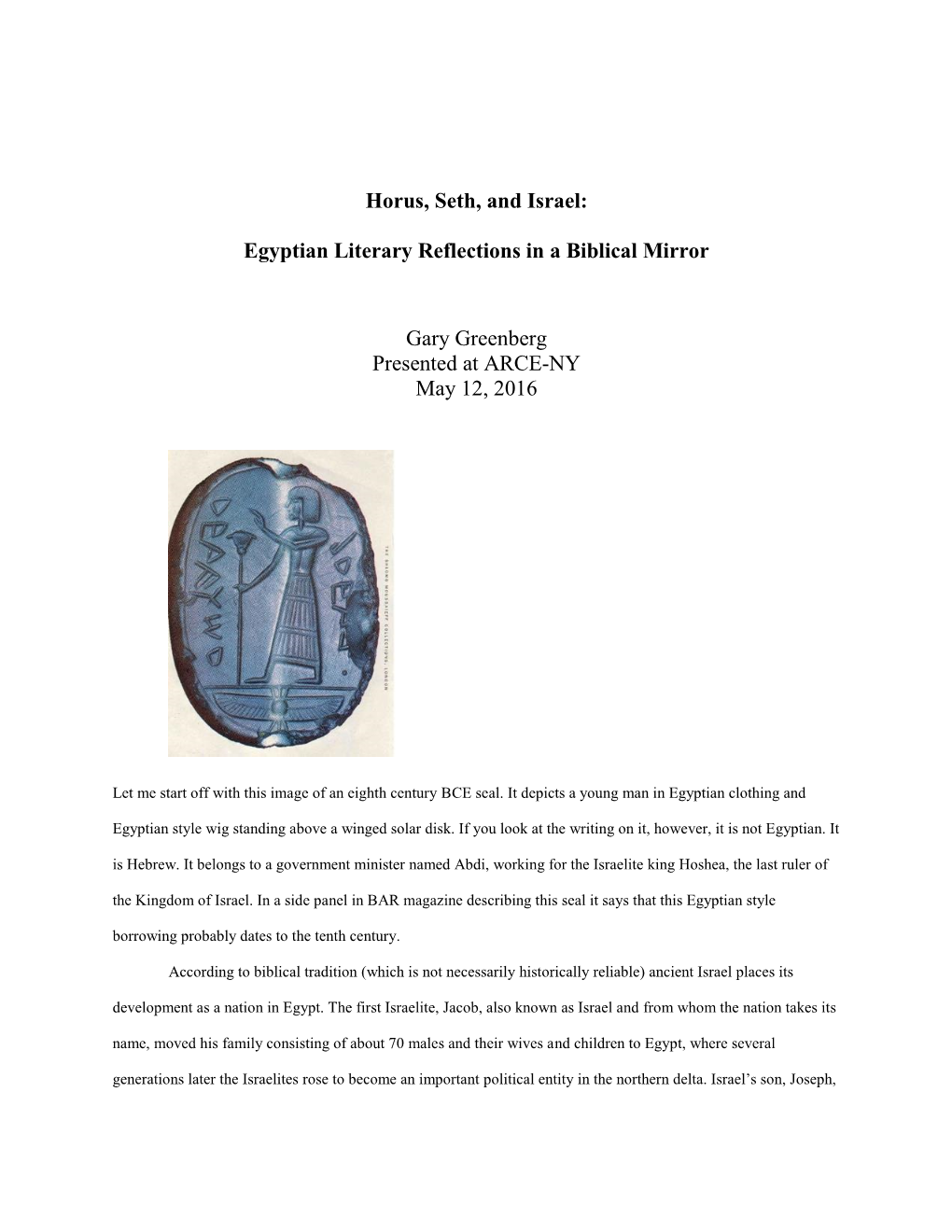 Horus, Seth, and Israel: Egyptian Literary Reflections in a Biblical