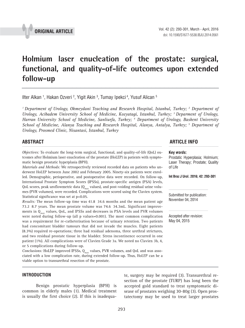 Holmium Laser Enucleation of the Prostate: Surgical, Functional, and Quality-Of-Life Outcomes Upon Extended Follow-Up ______