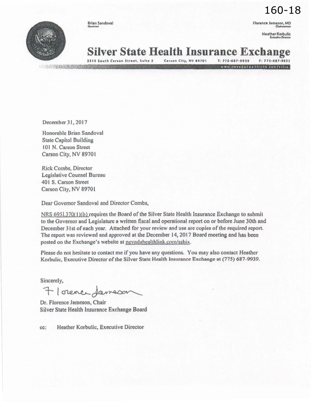 160-18 Silver State Health Insurance Exchange