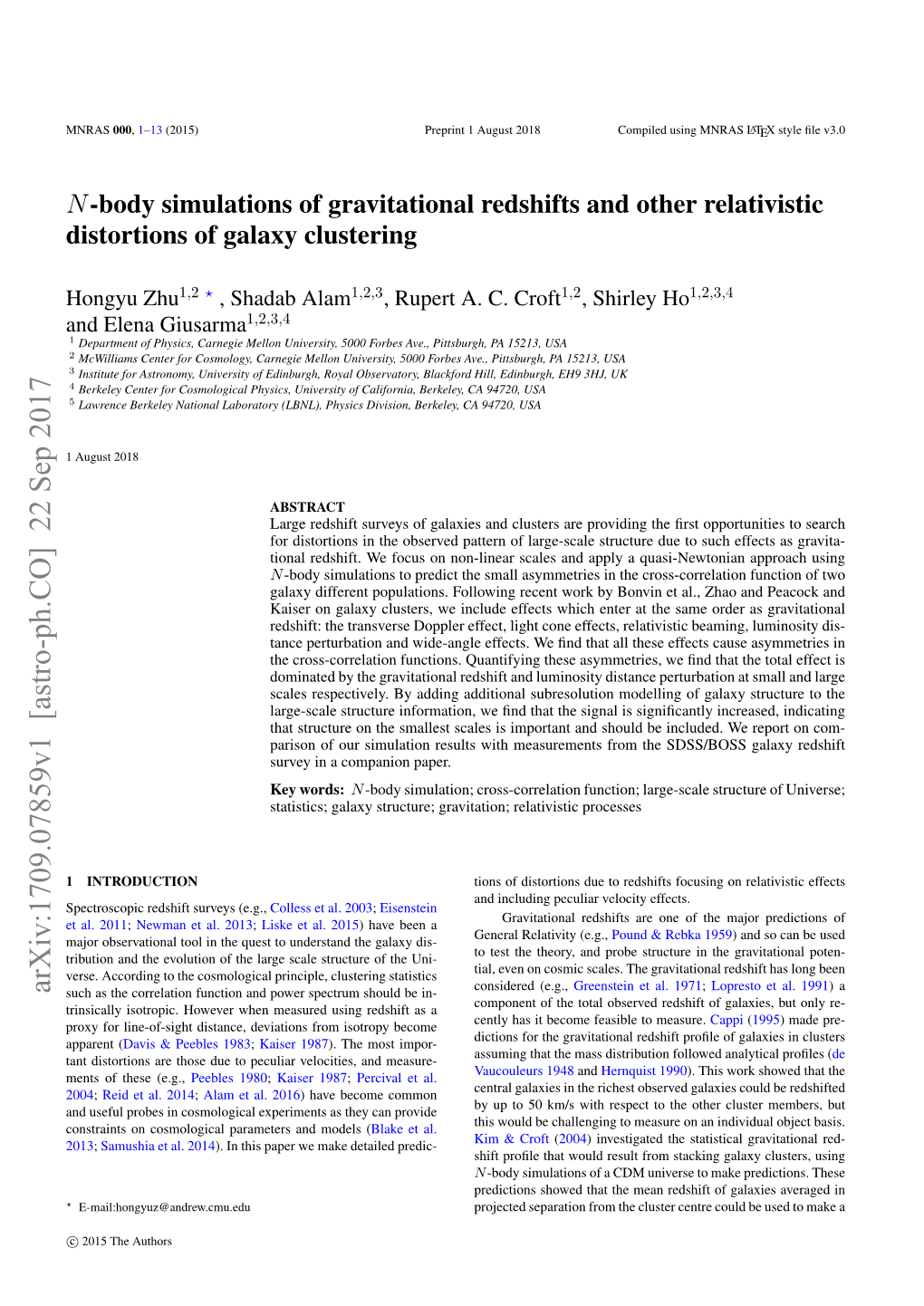 N-Body Simulations of Gravitational Redshifts and Other Relativistic Distortions of Galaxy Clustering