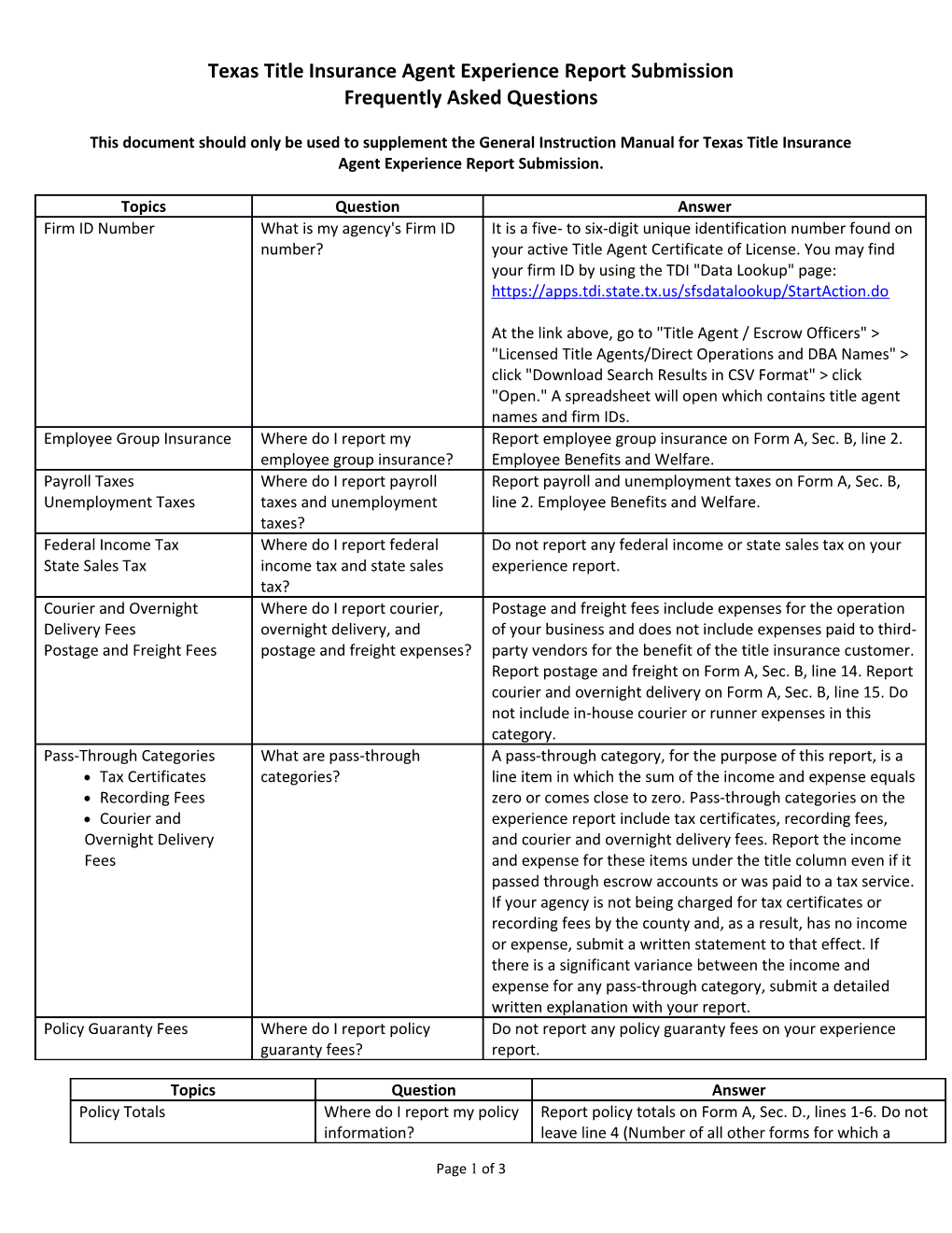 Texas Title Insurance Agent Experience Report Submission