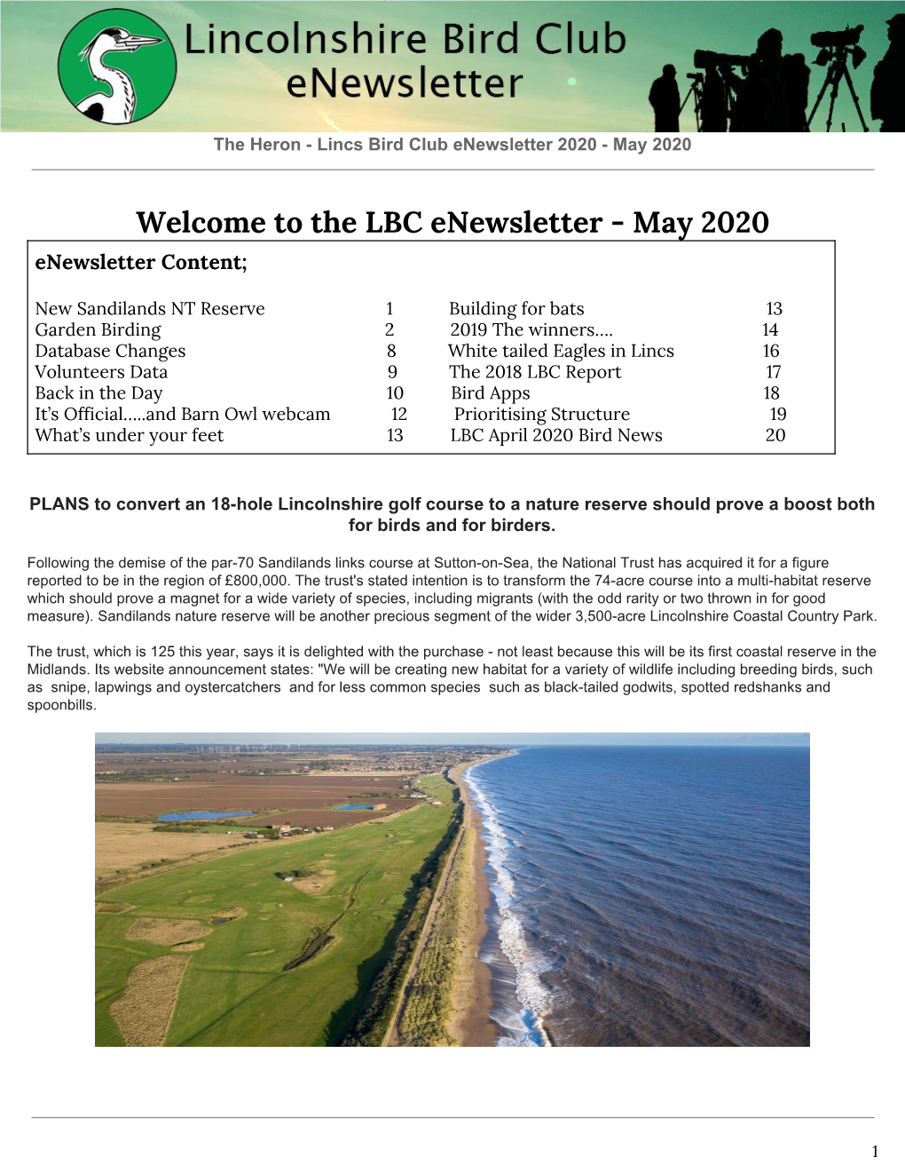 Welcome to the LBC Enewsletter - May 2020 Enewsletter Content;
