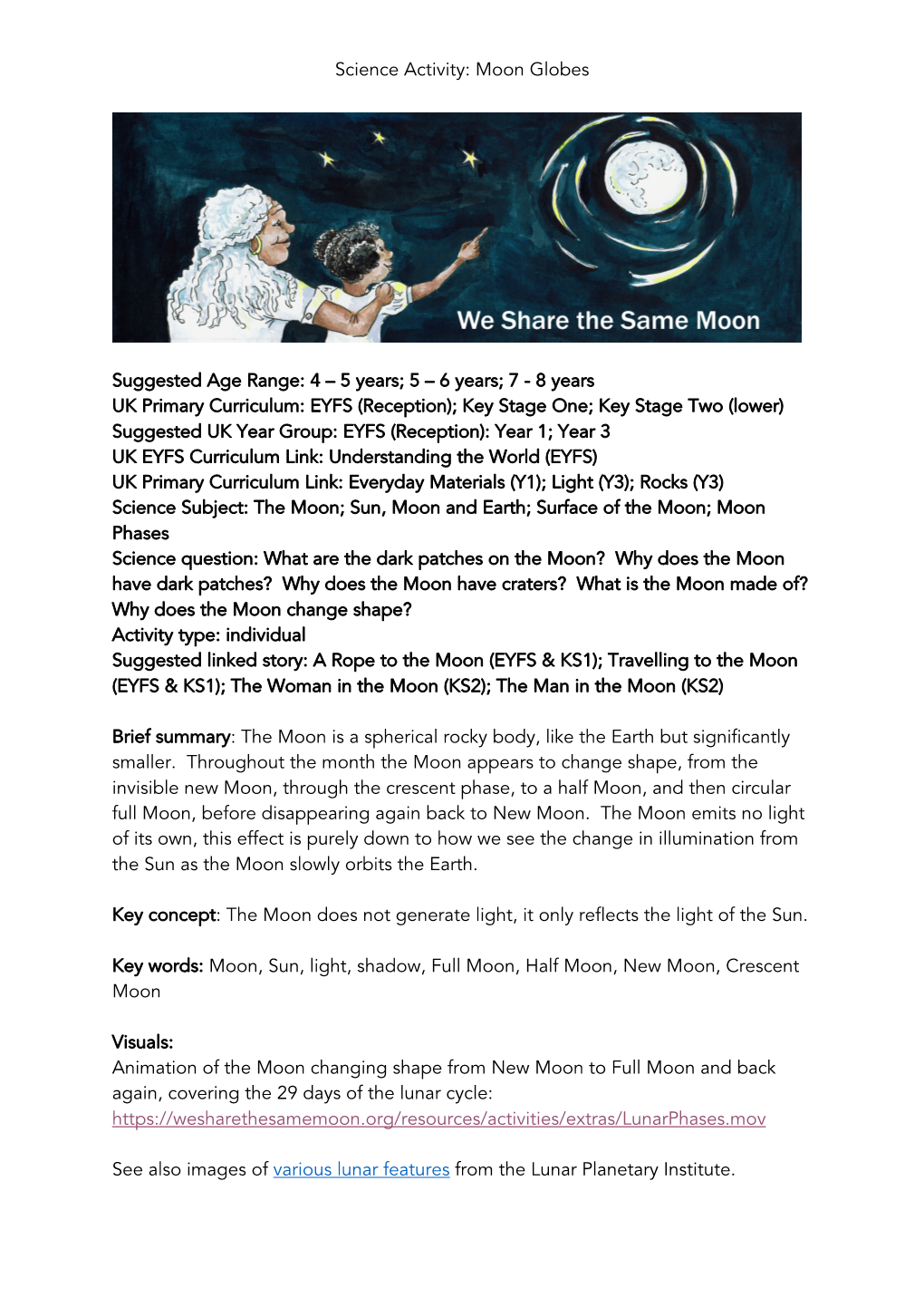 Science Activity: Moon Globes Brief Summary