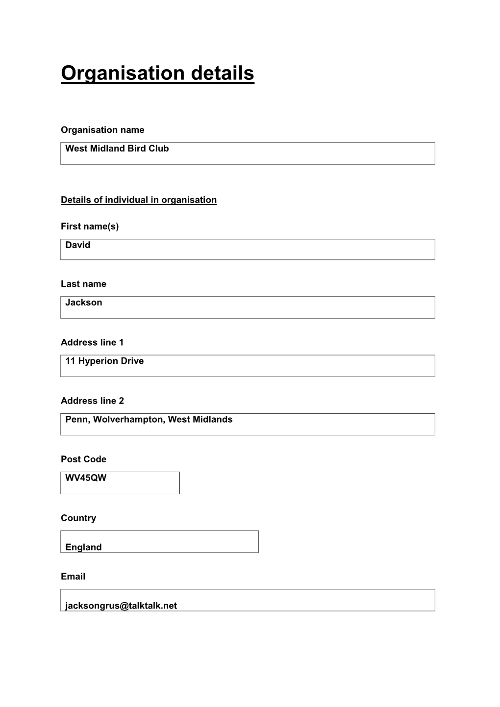 Organisation Details