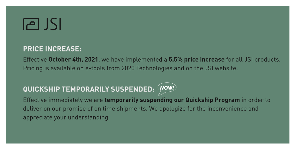 Price Increase: Quickship Temporarily Suspended