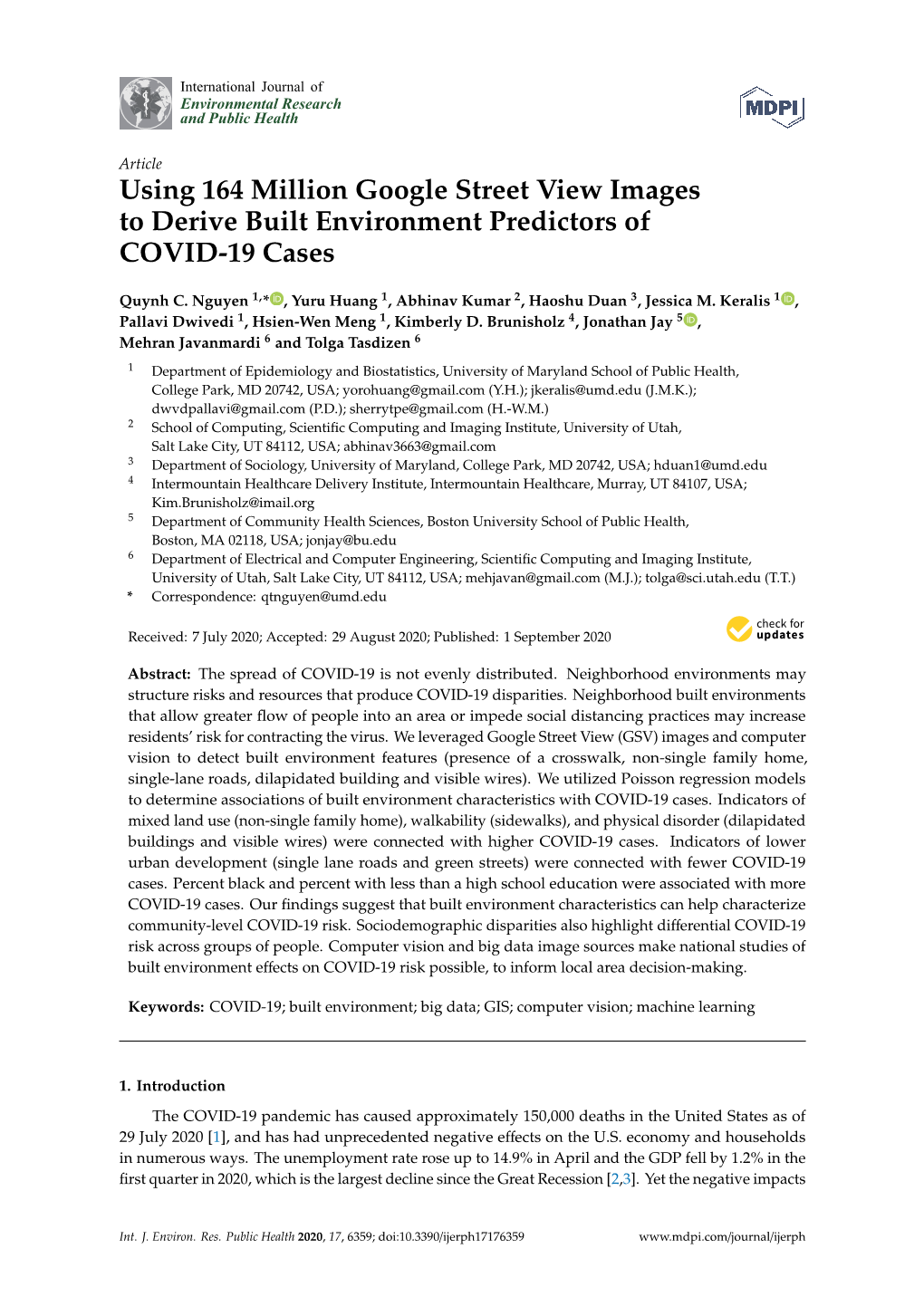 Using 164 Million Google Street View Images to Derive Built Environment Predictors of COVID-19 Cases