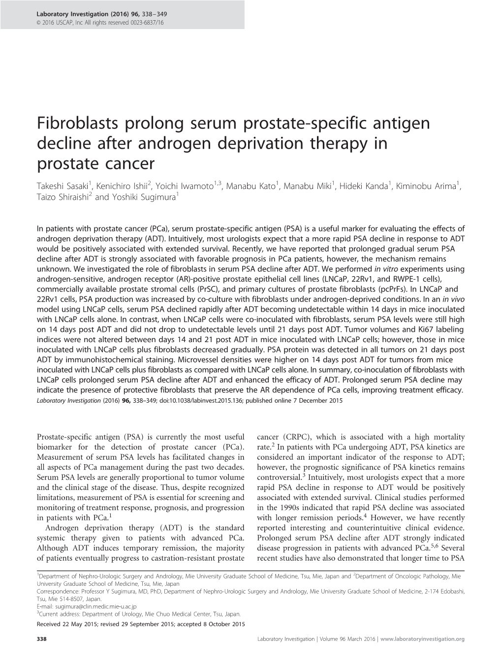 Fibroblasts Prolong Serum Prostate-Specific Antigen Decline