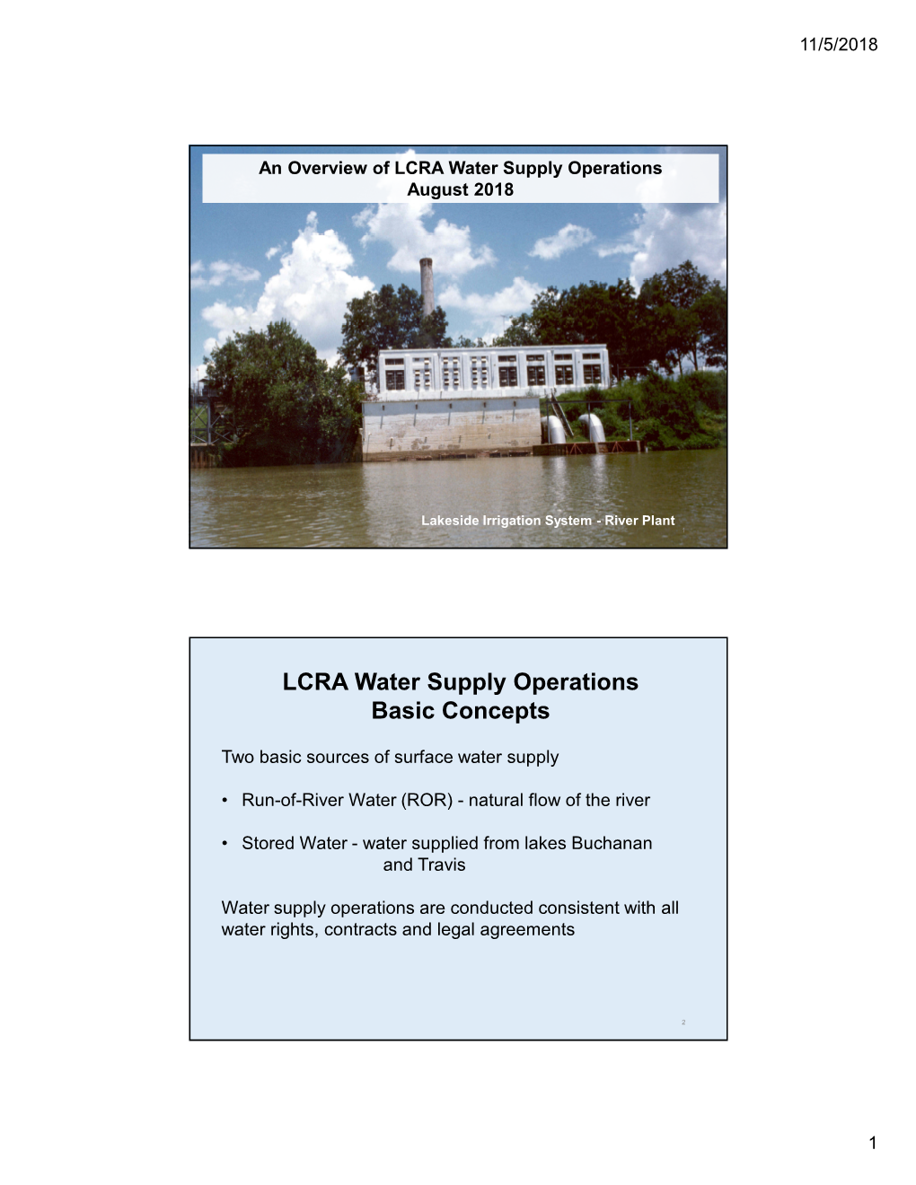Overview of LCRA Water Supply Operations August 2018