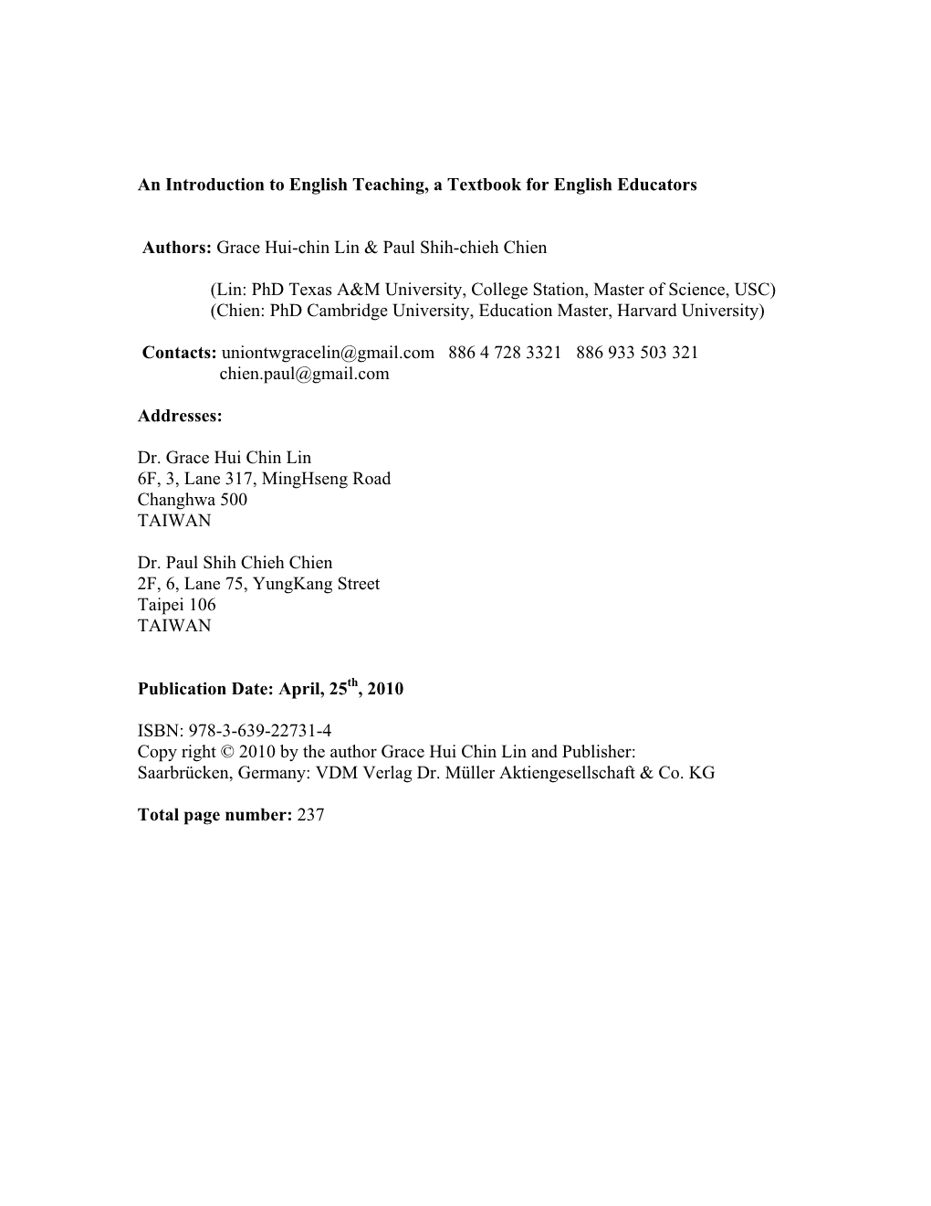 An Introduction to English Teaching, a Textbook for English Educators