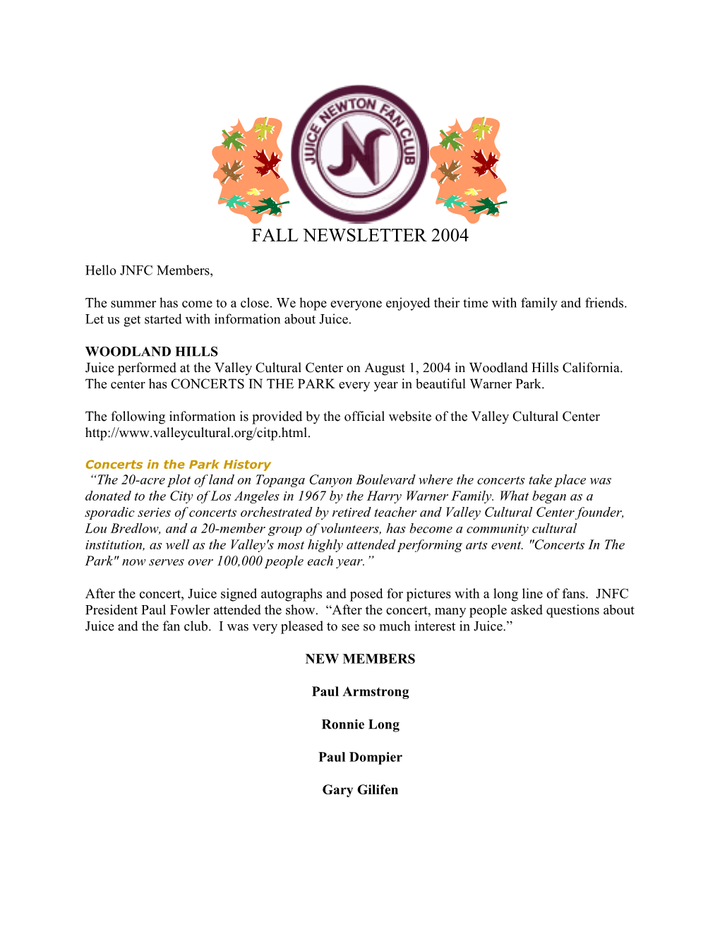 Fall Newsletter 2004