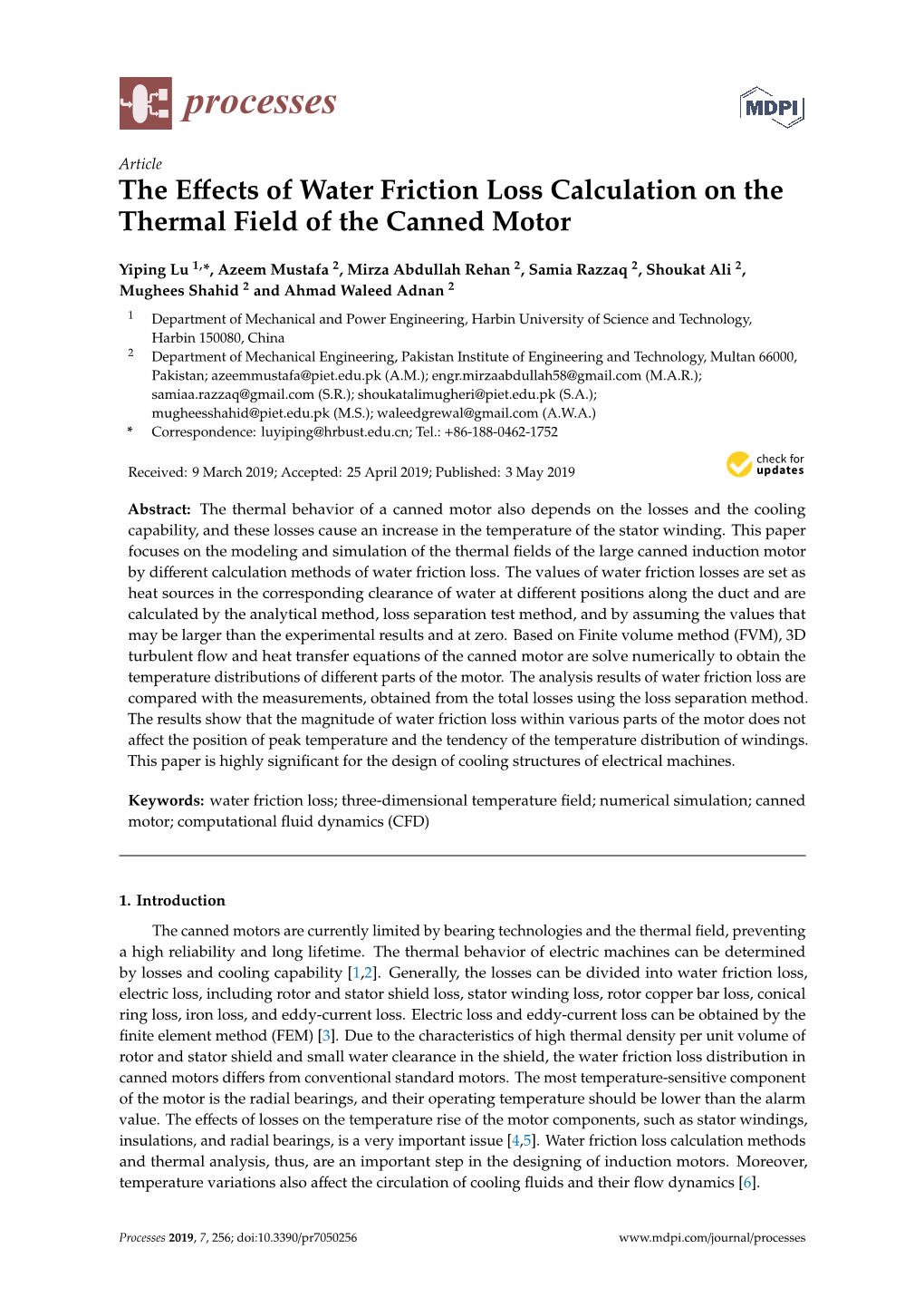 The Effects of Water Friction Loss Calculation on the Thermal Field Of