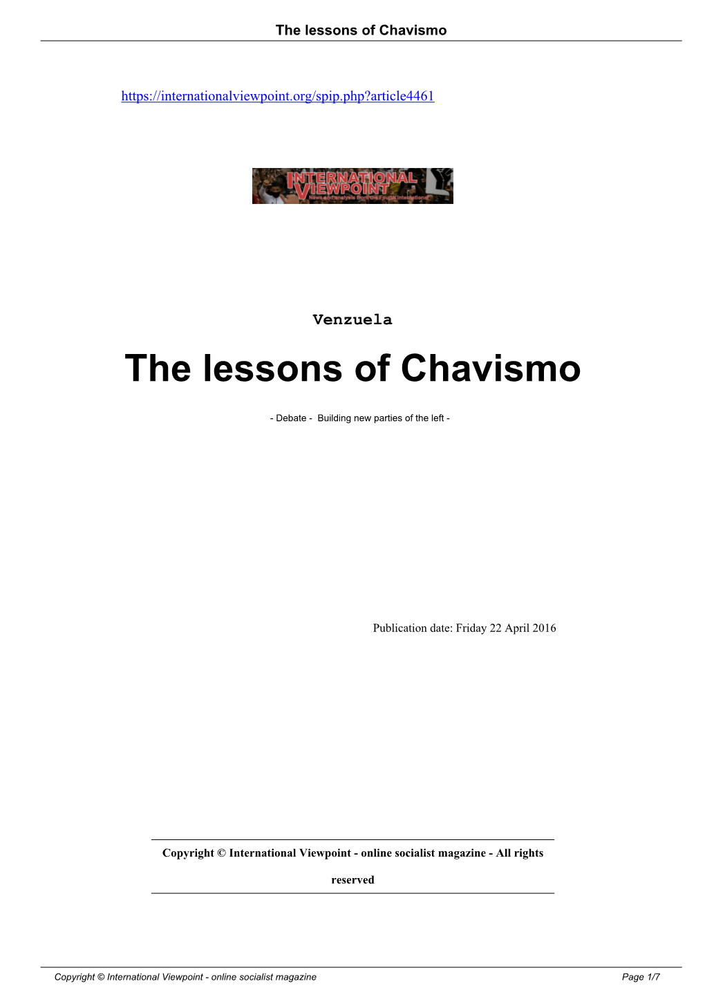 The Lessons of Chavismo