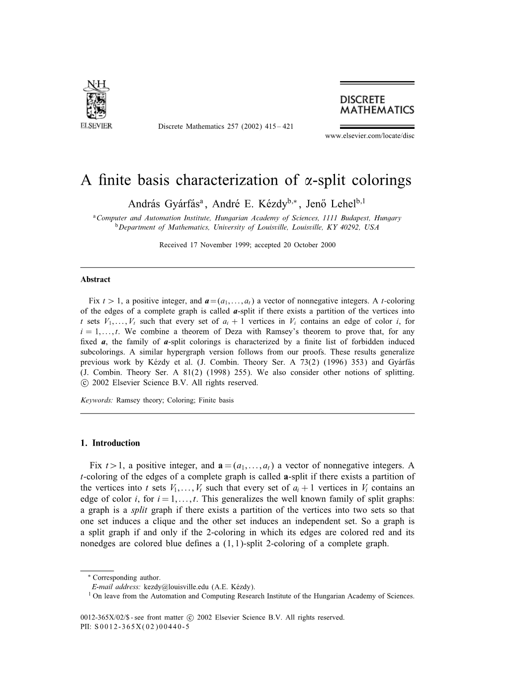 A Finite Basis Characterization of -Split Colorings