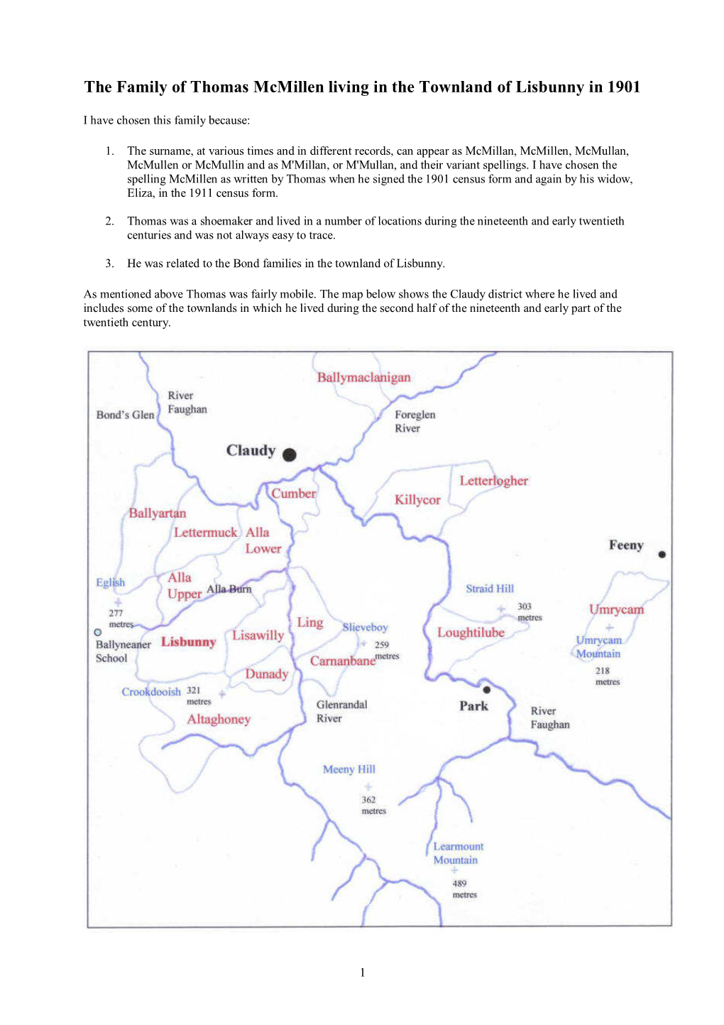 The Family of Thomas Mcmillen Living in the Townland of Lisbunny in 1901