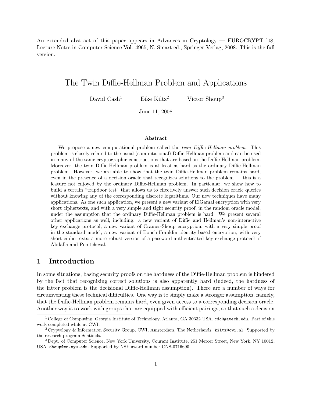 The Twin Diffie-Hellman Problem and Applications