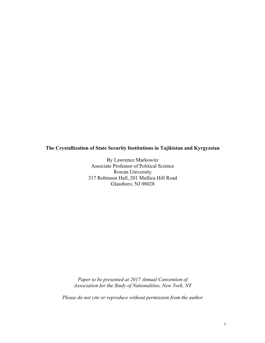 The Crystallization of State Security Institutions in Tajikistan and Kyrgyzstan