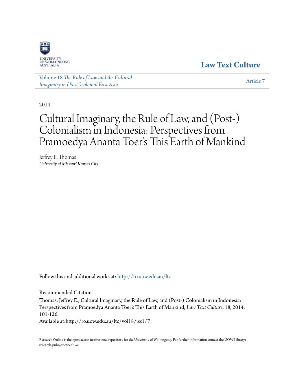 (Post-) Colonialism in Indonesia: Perspectives from Pramoedya Ananta Toerâ•Žs This