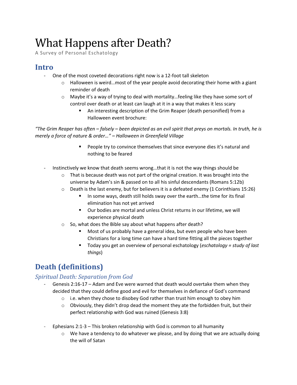 What Happens After Death? a Survey of Personal Eschatology