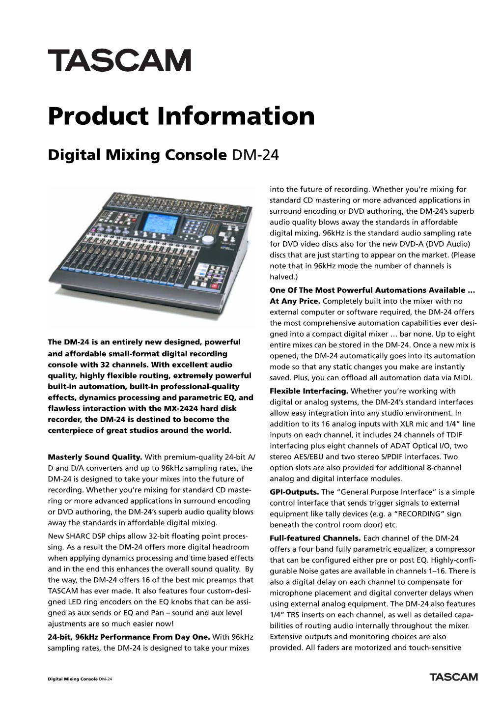 Tascam Product Information