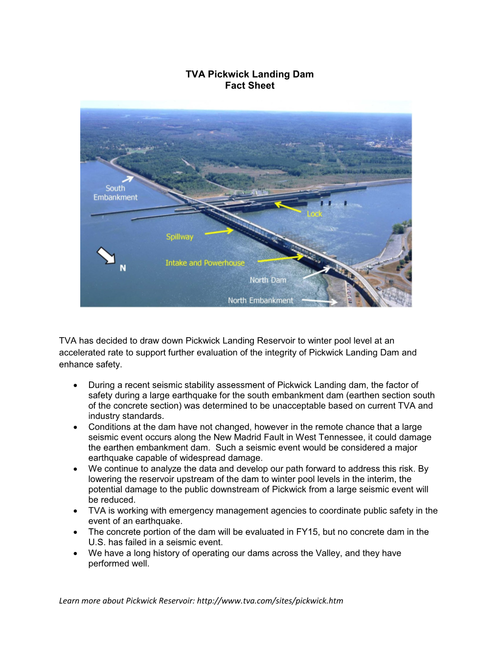 TVA Pickwick Landing Dam Fact Sheet